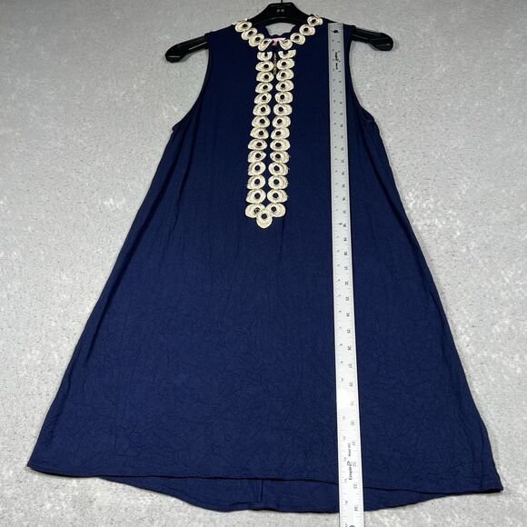 Lilly Pulitzer Jane Shift Dress 10 True Navy Gold Zipper Sleeveless Embroidered - Picture 7 of 12